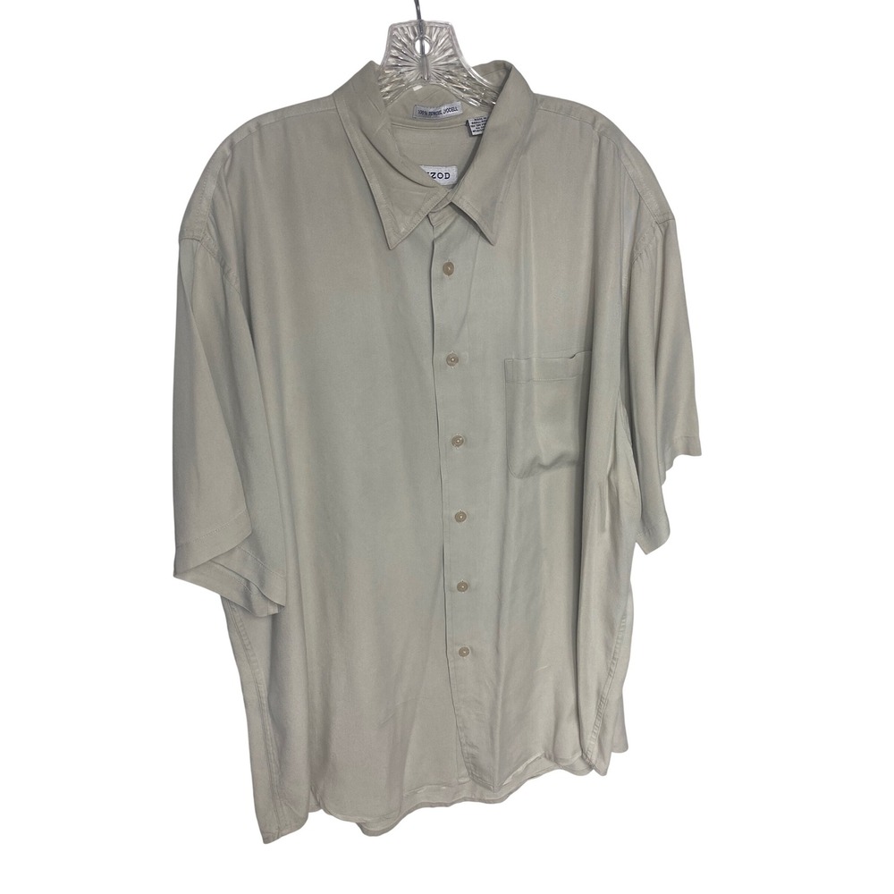 IZOD Mens XXL Khaki Tan Short Sleeve Button‎ Down 100% Tencel Lyocell Shirt